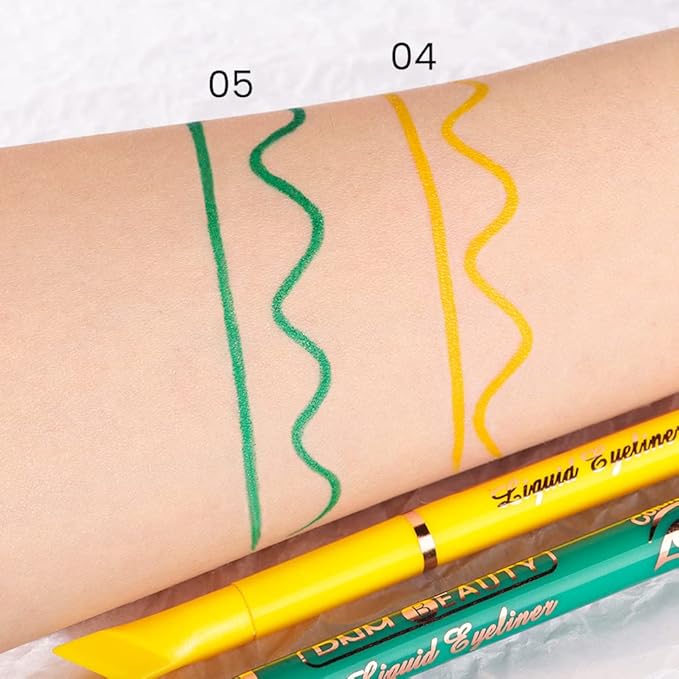 evpct 2Pcs Yellow Green Liquid Wing Eyeliner Stamp Eye Pencil Makeup Sets Waterproof Colored Color Eye Liners Stamps Shapes delineador de ojos contra el agua delineadores de colores para ojos 04&05