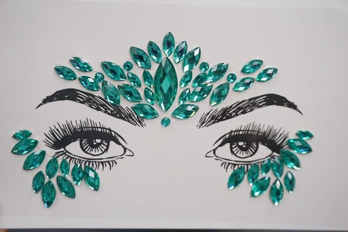 festival face gems Mermaid Face Jewels Stick On Rhinestone sticker Rave Accessories crystal body jewel tattoo stickers face gems for make up (aquamarine)