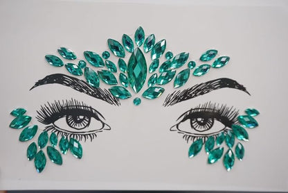 festival face gems Mermaid Face Jewels Stick On Rhinestone sticker Rave Accessories crystal body jewel tattoo stickers face gems for make up (aquamarine)