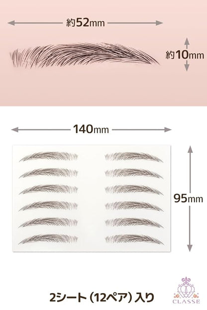 CLASSE Waterproof Eyebrow Tattoo Sticker, 12pair 4D Hair-Like temporary sticker on eyebrows, No water needed, for women girls Natural Flat Black