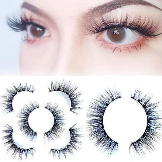 Sunniess False Eyelashes 8D Faux Mink Lashes 100% Handmade Reusable Natural Look Fake Eye lashes Cat-Eye Fluffy Wispy Lashes Dramatic Long Thick Volume Soft Lashes Packs