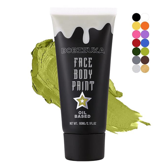 BOBISUKA Ogre Green Face Body Paint, Creamblend Face Painting Kit, Green Eye Black for Sports, Facepaint for Halloween Makeup Zombie, Witch Cosplay, Costume, Theme Parties and Hunting Camo（2.1 Fl.oz）