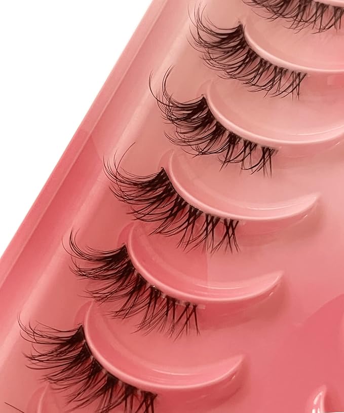 HICOCU Half False Eyelashes Clear Band Russian Strip Lashes D DD Curl Fluffy Mink Lashes Natural Wispy Mink Eye Lashes Pack Reusable Fake Eyelashes Extension 10 Pairs… (HAY-25H)