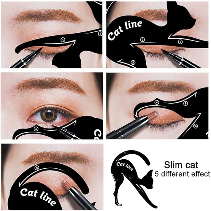 2 Pcs Cat Eyeliner Stencils, Matte PVC Material Smoky Eyeshadow Applicators Template Plate, Cat Shape Eye Liner & Eye Shadow Guide Template Tool