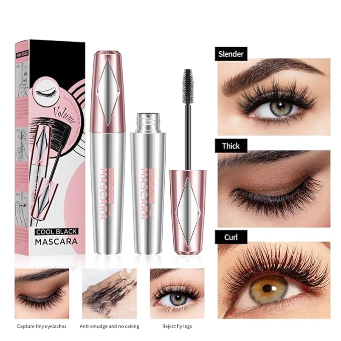 2025 New My Amazing Lashes Mascara,Stunning Volume and Length,Waterproof Black Long and Curly,4D Silk Fiber Lash Mascara with New Silicone Brush Head(Black-1PC, 1PC)