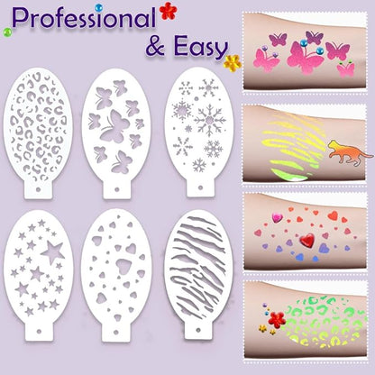 Face Painting Kit - Professional Rainbow Split Cake for Body & Face Makeup, Water Activated, 10 x 10g, with Stickers, Brushes, Sponges, for Halloween, Christmas, Easter, Parties