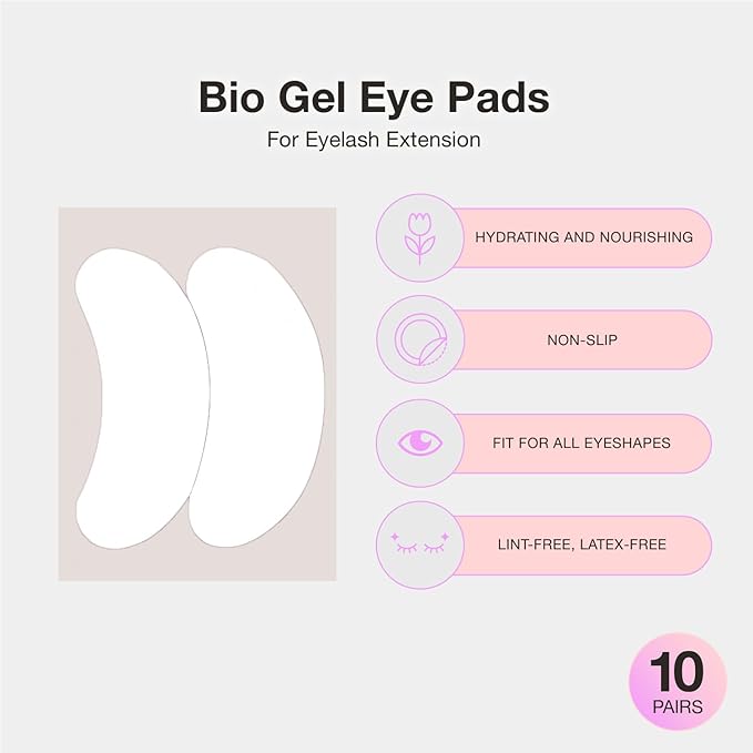 Curacoro Biogel Eye Pads for Lash Extensions, Soft Sticky Under Eye Patches for Sensitive Skin, Eyelash Perm Lamination, Lash Extension Remover Supplies (10 Pairs)