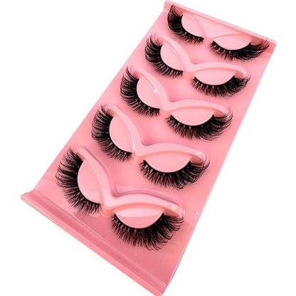 HBZGTLAD New 3D Cat-Eye Mink Eyelashes Curled Winged Natural Realistic Messy End Eye Elongated Thick False Eyelashes Soft Fake Eyelashes (V12)