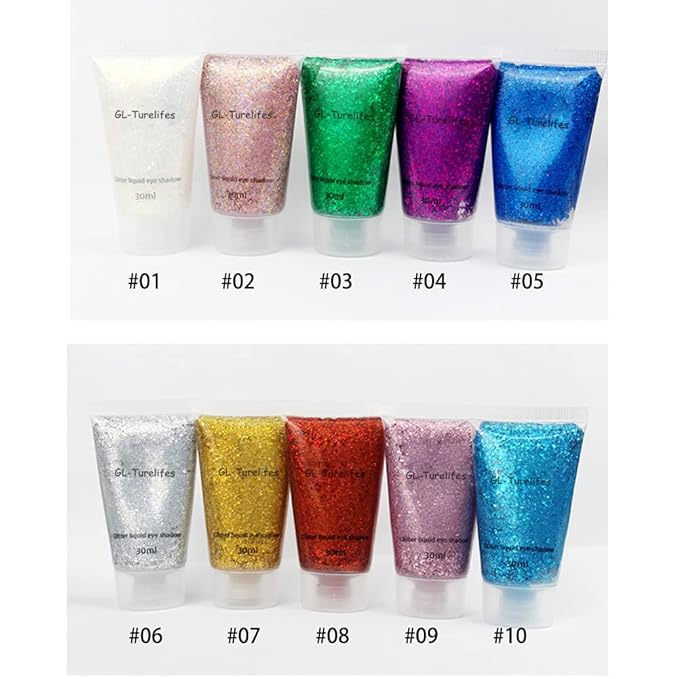 GL-Turelifes 30ml Sequins Chunky Glitter Liquid Eyeshadow Gel Festival Cosmetic Face Hair Nails Makeup Long Lasting Sparkling Easy to Apply, Easy to Remove (#06 Sliver)