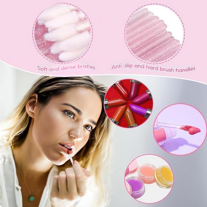50 Pink Lash Spoolies for Eyelash Extensions, 50 Lip Brush for Lipstick, 50 Micro Swabs for Eyebrow Lamination,6Pcs Y Shape Eyelash Lift Tool Eyelash Brush,5 Pairs Lint Free Under Eye Gel Pads