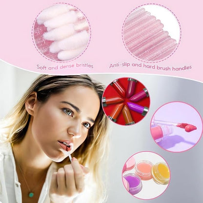 50 Pink Lash Spoolies for Eyelash Extensions, 50 Lip Brush for Lipstick, 50 Micro Swabs for Eyebrow Lamination,6Pcs Y Shape Eyelash Lift Tool Eyelash Brush,5 Pairs Lint Free Under Eye Gel Pads