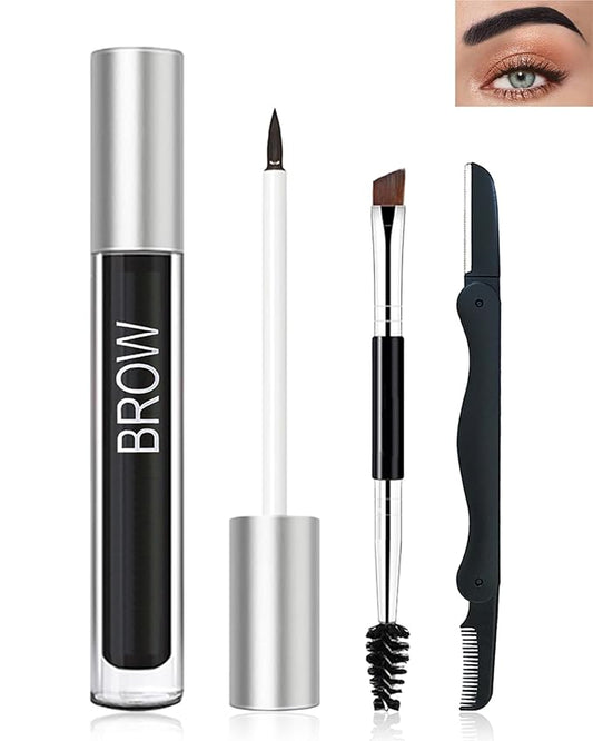 Waterproof Tinted Brow Gel- Black Tinted Thickening Eyebrow Gel, Brow Fast Sculpt Volumizing Eyebrow Glue, Long-Lasting Transfer-Proof Eyebrow Mascara Makeup, with Brow Razor & Brush (0.106 Oz)-01#