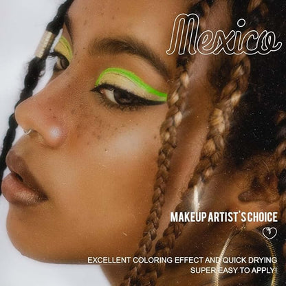 Water Activated Vivid Eyeliner - Influencers Choice Matte Colorful Wet Liner - Smudge Proof Face Body Paint Long Lasting Formula - 10 Grams per Container (Mexico - Green)