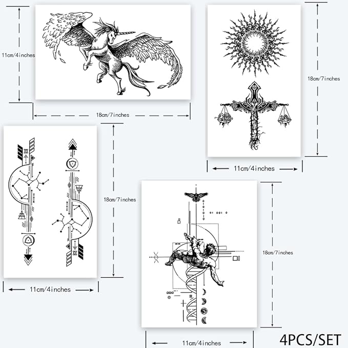 Tattoo Tech, 4 Sheets Semi Permanent Tattoo, Adult Art Design Temporary Tattoos, Lasts 1-2 Weeks, Waterproof, Realistic Look, No Adhesive, No Reflection (Divine Blessing Design)