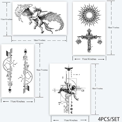 Tattoo Tech, 4 Sheets Semi Permanent Tattoo, Adult Art Design Temporary Tattoos, Lasts 1-2 Weeks, Waterproof, Realistic Look, No Adhesive, No Reflection (Divine Blessing Design)
