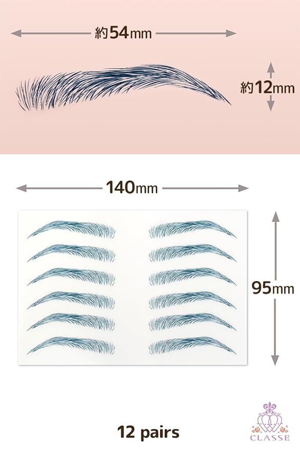 CLASSE Waterproof Eyebrow Tattoo Sticker, Colored for Cosplay, 12pair 4D Hair-Like temporary sticker on eyebrows, No water needed, peel off Painfuless, Simple Arch BL01 Blue