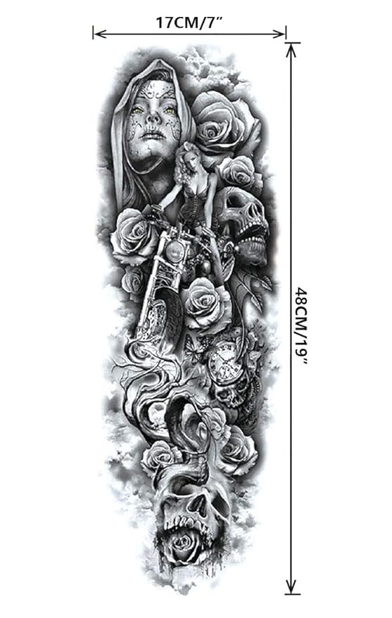 Pinone Full Arm Temporary Tattoo For Man Women L19“xW7”(12 Sheets)