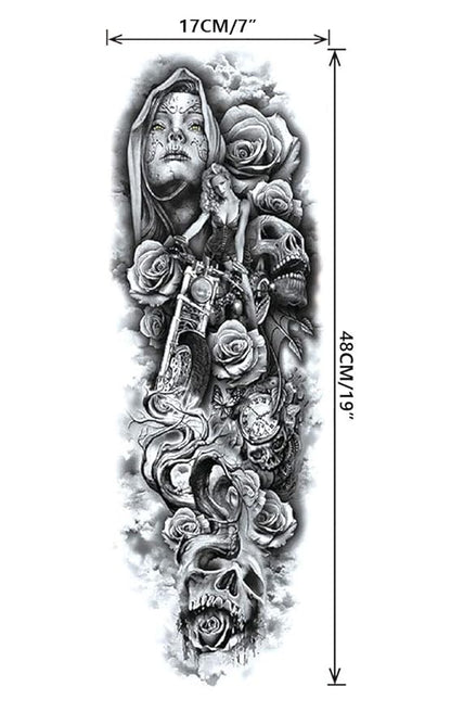 Pinone Full Arm Temporary Tattoo For Man Women L19“xW7”(12 Sheets)