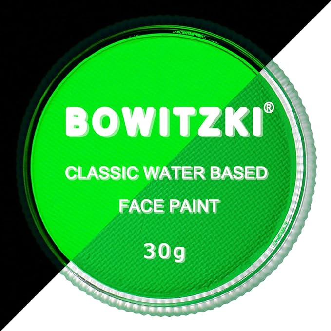 Bowitzki 30g Professional Face Paint Body Paint Water Based Face painting Makeup Safe for Kids and Adults Split Cake Single Color (Neon Green)