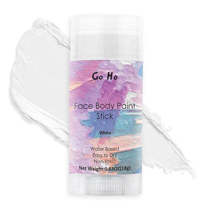 Go Ho Water-Based Clown White Face Paint Stick, Cream to Powder Face Painting, Easy-to-use Body Paint for Halloween SFX Zombie Skeleton Vampire Clown Cosplay Costume Makeup, 0.63oz