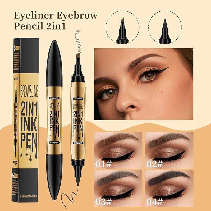 2 in 1 Magic Eyebrow Pencil, 4 Tip Microblade Eyebrow Pen Microblading Eyebrow Pencil Contouring Pen for Natural Daily Look Eyebrow Makeup