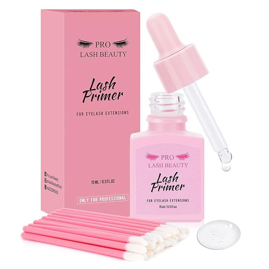 Lash Primer for Eyelash Extensions, 15ML Eyelash Primer, Lash Extension Primer Pre-Treatment Protein Clean Natural Lashes Increase Glue Bonding Retention Special Dropper (Clear, 15ml)