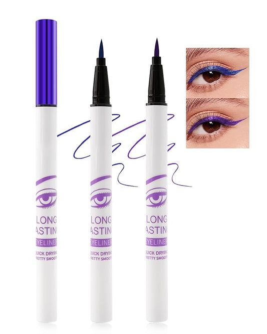 Waterproof Colored Eyeliner Liquid Liner Pen, 2Pcs Purple Blue Eye Liner Super Slim Long lasting Makeup Pen, Water-Resistant& Smudge-Resistant & Colorful Eyeliner Pencil Eyeshadow for Women