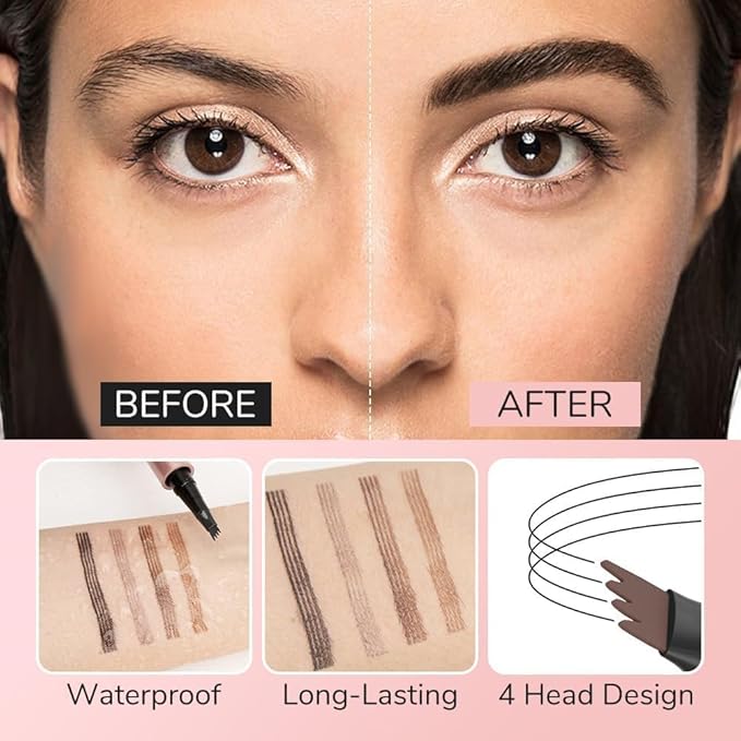 Microblading Eyebrow Pencil, 2024 New 3D Magic Eyebrow Pencil + Eyebrow Trimmer, Natural Makeup Fine Stroke 4-Fork-Tip Eye Brow Pencils,Long-Lasting Waterproof Eyebrow Pencil for Women(Black)