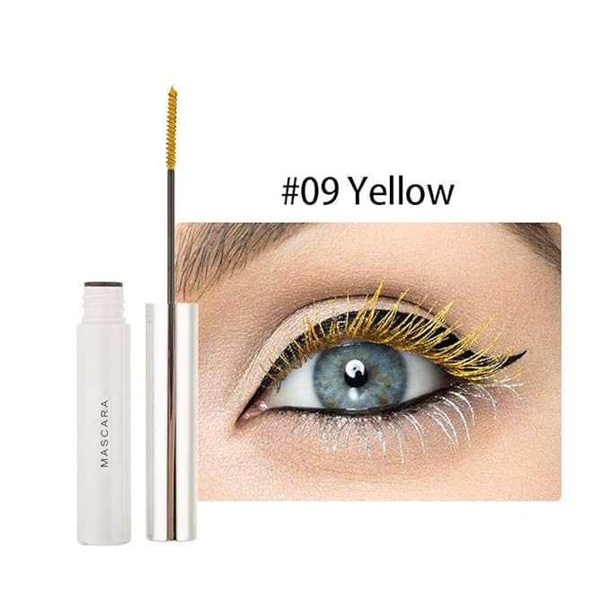 GL-Turelifes Yellow Mascara Colorful Fiber Charming Longlasting Mascara, Thick & Long Eyelash Waterproof and Smudge-proof Eyes Makeup (Yellow)