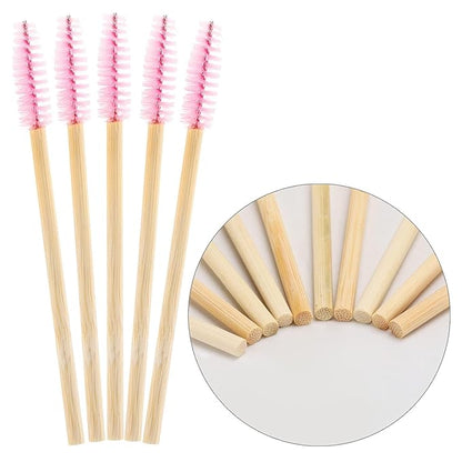 Tbestmax 300 Disposable Mascara Wands Eyelash Brush Spoolies for Eye Lash Extension Eyebrow Bamboo Stick Pink