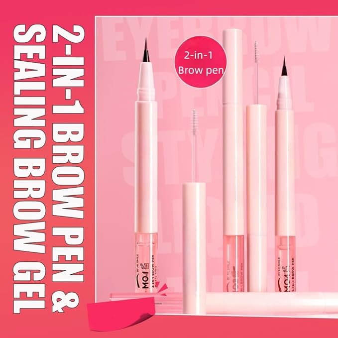 Waterproof Eyebrow Pencil with Fine Tip, 2-in-1 Brow Pen and Sealing Brow Gel, Smudge-Proof, Lightweight and Non-clumping, Eyeliner, Hairline Pencil (Brown)