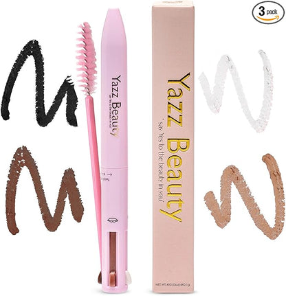 YazzBeauty - 4 in 1 Makeup Touch Up Pen with Nude Lip Liner, Black Eyeliner, Medium Brown Eyebrow Pencil, and Radiant White Matte Highlighter, Compact Beauty Pen, Smudge Proof, Vegan, Cruelty-Free