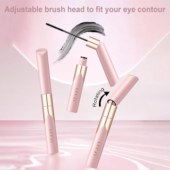 Lengthening Black Mascara for Fine Short Lashes & Older Women – Quick-Drying, Smudge-Proof & Waterproof – Natural-Looking Length, Dual-Sided Brush - Swivel Brush Handle, Glides to Every Lash Angle