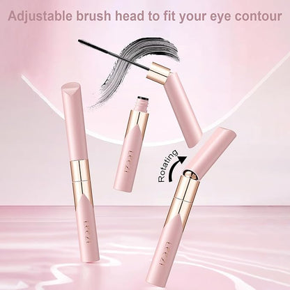Lengthening Black Mascara for Fine Short Lashes & Older Women – Quick-Drying, Smudge-Proof & Waterproof – Natural-Looking Length, Dual-Sided Brush - Swivel Brush Handle, Glides to Every Lash Angle