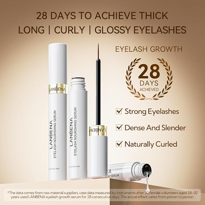 LANBENA Lash Serum, Rapid Eyelash Growth Serum, Lash Serum for Eyelash Growth Thickness, Stronger, Healthier Lashes & Brows, 4ml