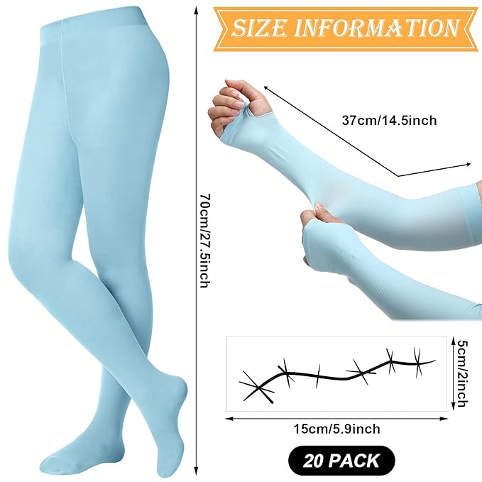 Costume Accessories Include 20 Halloween Scars Stitches Tattoos Footed Tights Arm Sleeves Halloween False Lashes(Blue)
