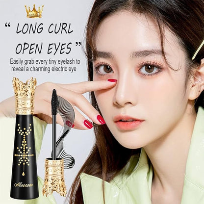 4D Silk Fiber Lash Mascara Waterproof, Liquid Lash Extension Crown Mascara Black Volume and Length, Long Lasting, Thickening & Lengthening, All Day Full, Long, Thick, Smudge-Proof Eyelashes