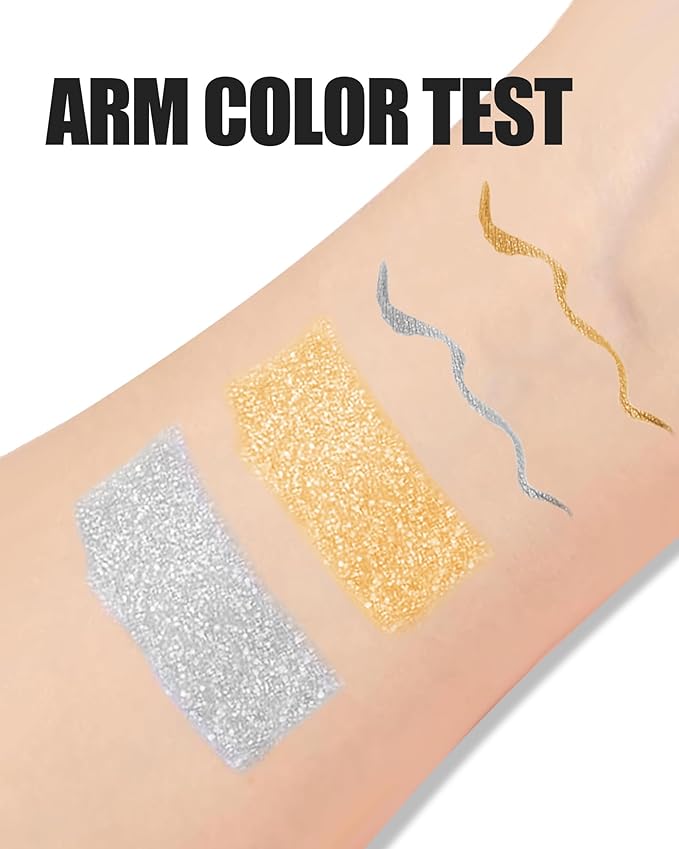 Silver Glitter Mascara and Liquid Eyeliner Pen Waterproof, Metallic Colored Shimmer Lash Mascara Volume and Length &Eye Liner for Women Volumizing Long Lasting Eye Makeup-Set A