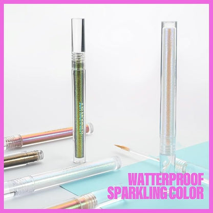 Multichrome Liquid Eyeshadow Set,3 Colors Multi-Dimensional Eye Liner Makeup,High Pigment Waterproof Metallic Eyeshadow,Ultre Fine Tip Glitter Eyeshadow (07 bronzer+08 armor+09 gold)