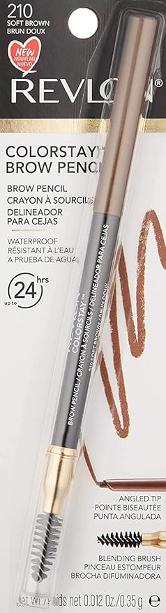 Revlon Eyebrow Pencil, Colorstay Eye Makeup with Eyebrow Spoolie, Waterproof, Longwearing Angled Precision Tip, 210 Soft Brown, 0.01 Oz