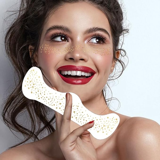 Glitter Freckles Face Tattoo - 6 PCS Gold Makeup Speckles, Glow Up Patches for Face
