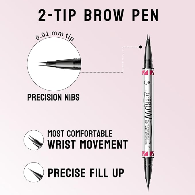 Microblading Eyebrow Pen,2-in-1 Dual-Ended Eye Brow Pencil with 2-Fork-Tip and Precise Brush-Tip, Waterproof Long Lasting Eyebrow Pen for Natural Hair-Like Brows(Black)