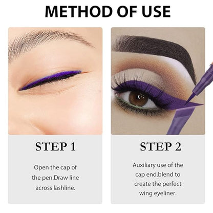 evpct 2Pcs Blue Violet Nordic Purple Liquid Wing Eyeliner Stamp Eye Pencil Set Waterproof Colored Color Eye Liners Stamps Shapes delineador de ojos contra el agua delineadores de colores para ojos 7&8