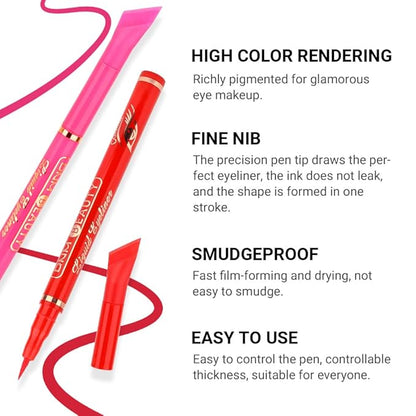 evpct 3Pcs Red Pink Coral Pink Liquid Wing Eyeliner Stamp Eye Pencil Makeup Sets Waterproof Colored Color Eye Liners Stamps Shapes delineador de ojos contra el agua delineadores de colores para ojos