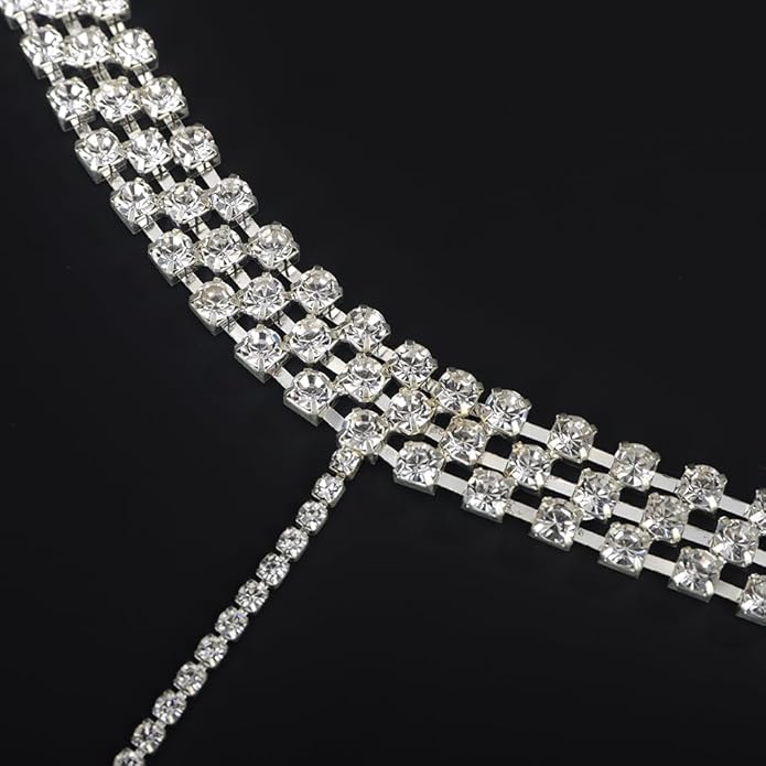 Wiwpar Boho Sparkly Silver Rhinestone Bra Necklace Body Chest Chain Belly Waist Chain Crystal Choker Body Necklace Sexy Summer Bikini Beach Nightclub Party Rave Body Chain for Women