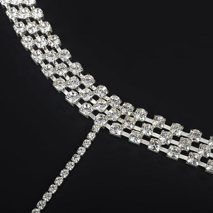 Wiwpar Boho Sparkly Silver Rhinestone Bra Necklace Body Chest Chain Belly Waist Chain Crystal Choker Body Necklace Sexy Summer Bikini Beach Nightclub Party Rave Body Chain for Women