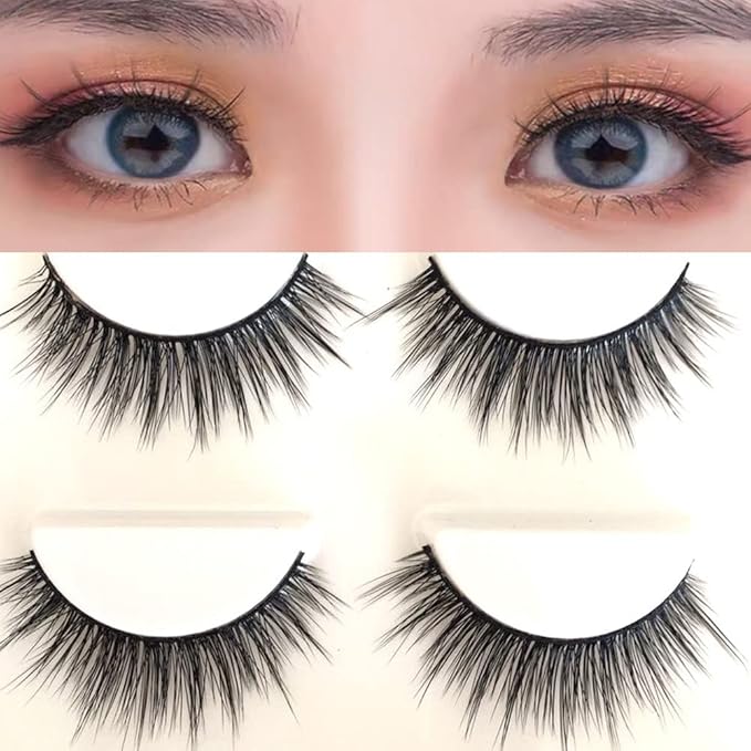 Sunniess False Eyelashes 8D Faux Mink Lashes 100% Handmade Reusable Natural Look Fake Eye lashes Cat-Eye Fluffy Wispy Lashes Dramatic Long Thick Volume Soft Lashes Packs