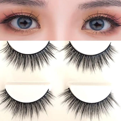 Sunniess False Eyelashes 8D Faux Mink Lashes 100% Handmade Reusable Natural Look Fake Eye lashes Cat-Eye Fluffy Wispy Lashes Dramatic Long Thick Volume Soft Lashes Packs