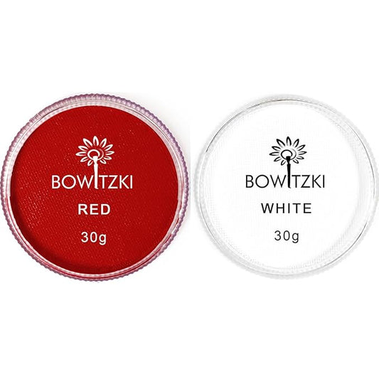 Bowitzki 30g Professional Face Paint Body Paint Water Based Face painting Makeup Safe for Kids and Adults Split Cake Single Color (White+Red)