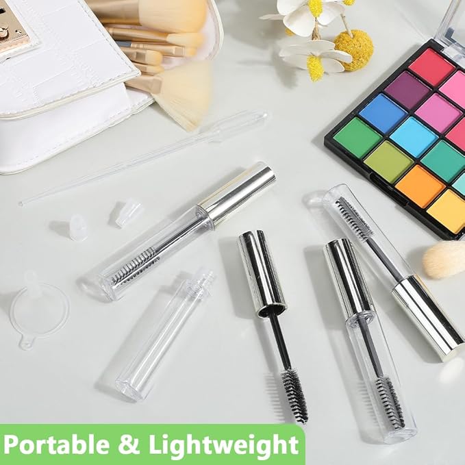GORGECRAFT 10Pcs 10ml Empty Mascara Tube Bottle Transparent Plastic Eyelash Cream Containers Tubes Bottles with 4Pcs 2ml Dropper 2Pcs Mini Funnel Hopper for Castor Oil DIY Cosmetics Kit